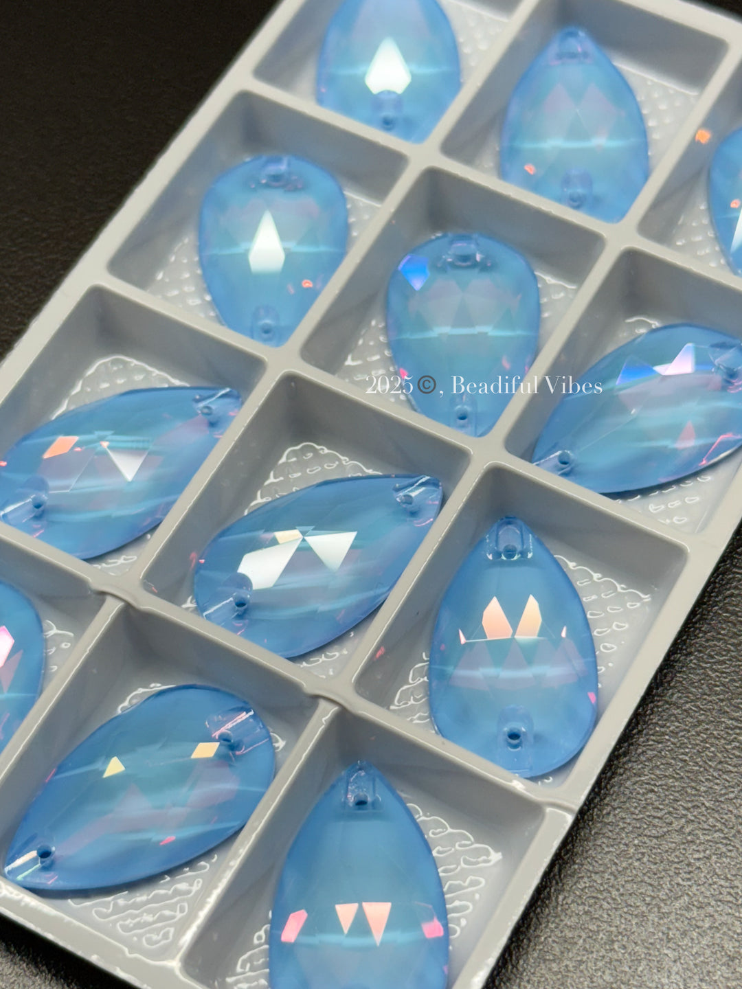 Demin Blue Mocha k9 Glass Crystals Pear Shape