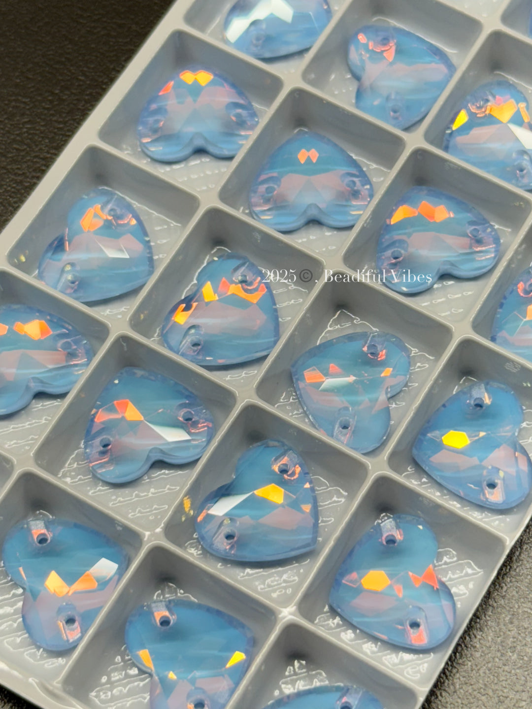 Light Denim Blue Mocha k9 Glass Crystal Hearts