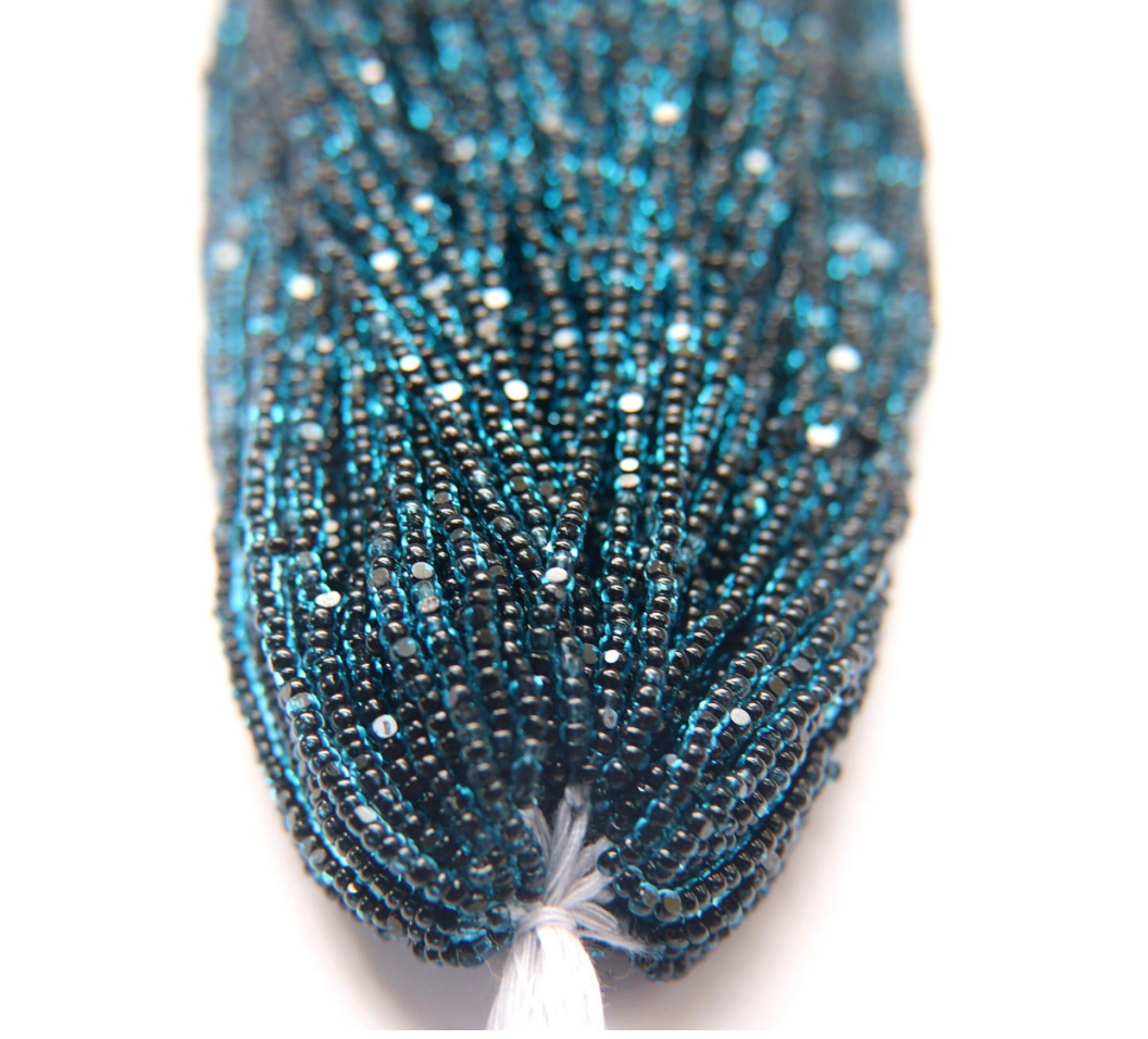 Aqua Jet Lined SHEEN Cut Beads