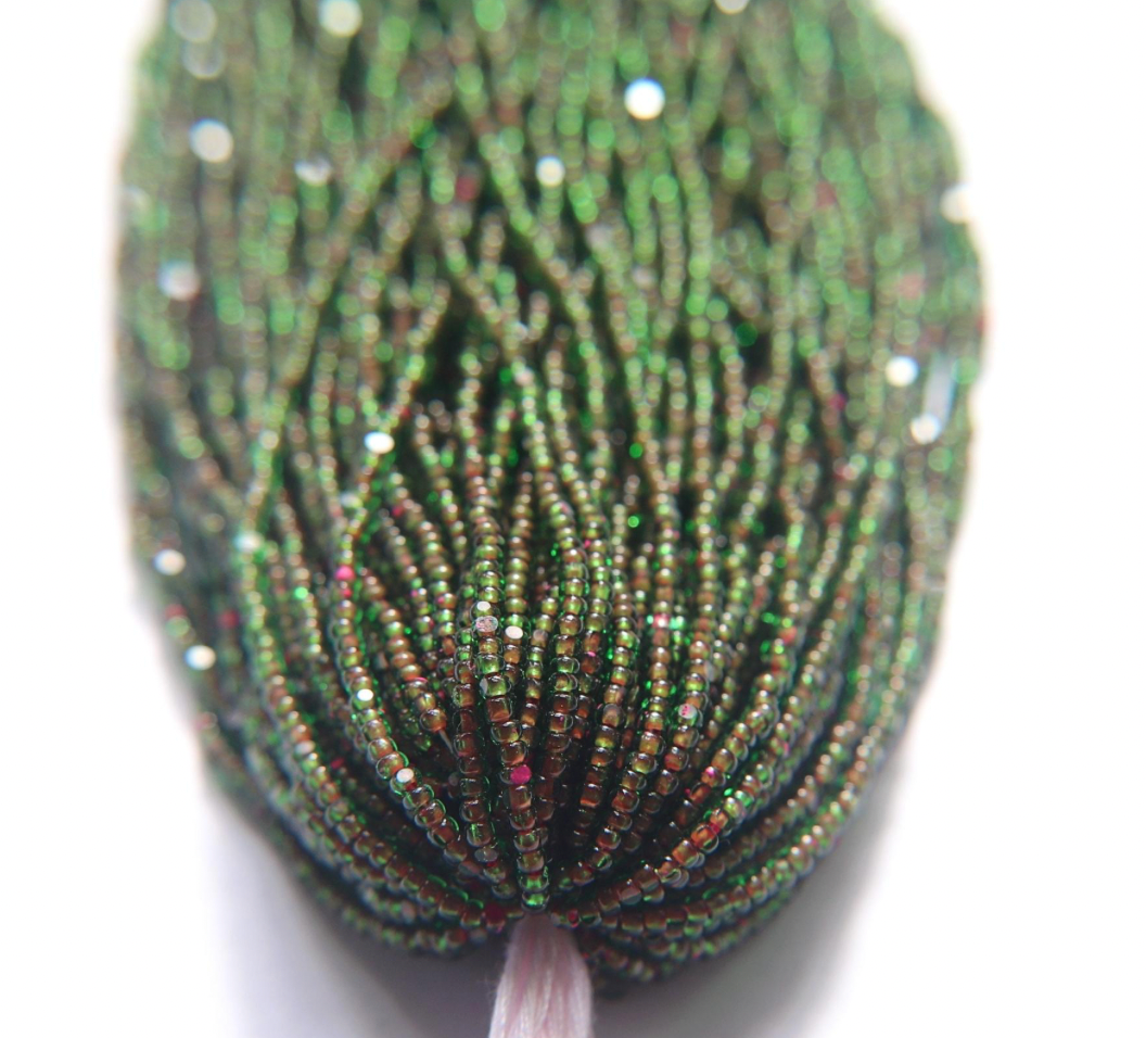 Green Neon Pink Lined SHEEN Cut Beads
