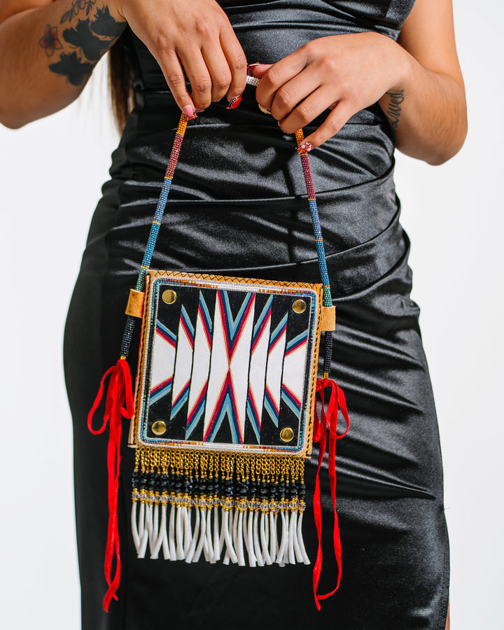 Hand-Painted Leather Bag — Pearls + Crystal Details