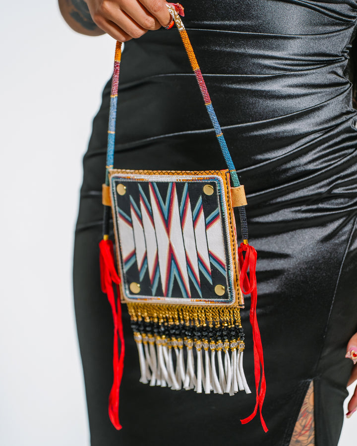 Hand-Painted Leather Bag — Pearls + Crystal Details