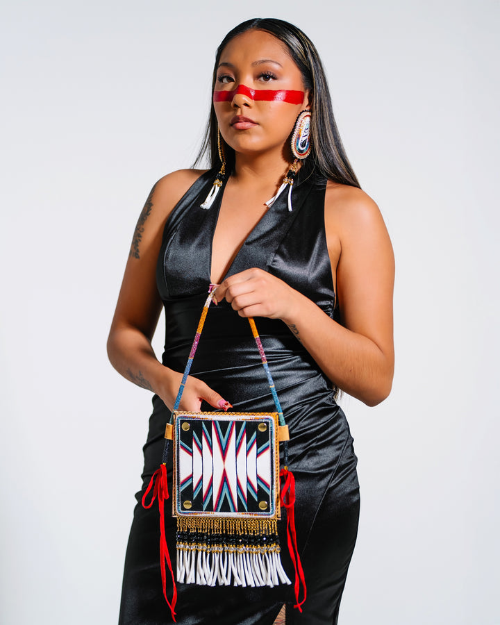 Hand-Painted Leather Bag — Pearls + Crystal Details