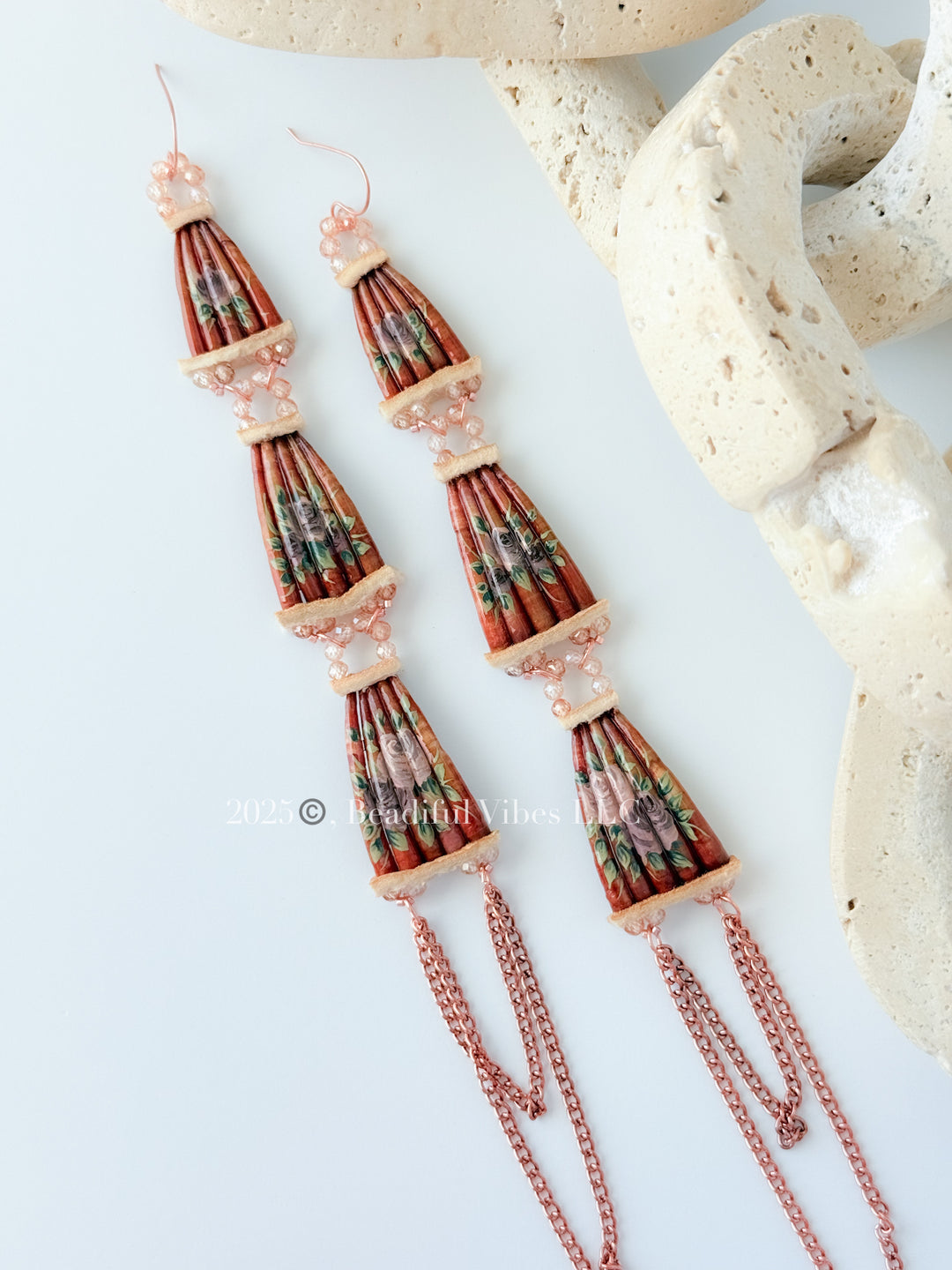 Rusty Floral Dentalium Earrings