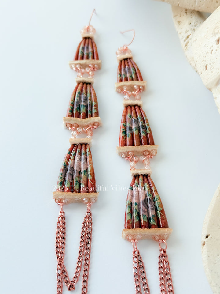 Rusty Floral Dentalium Earrings