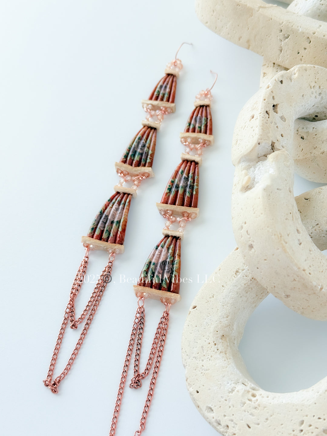 Rusty Floral Dentalium Earrings