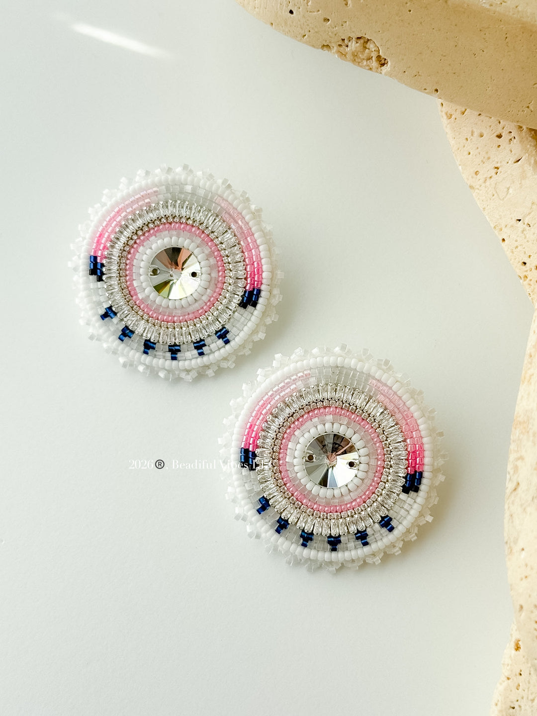 Round White Dahlia Earrings