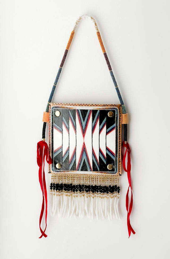 Hand-Painted Leather Bag — Pearls + Crystal Details
