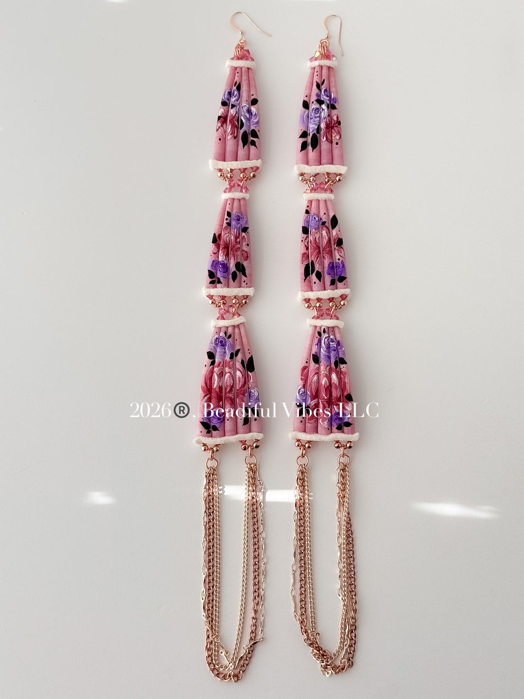 Roses & Peonies-Hand painted Dentalium Earrings