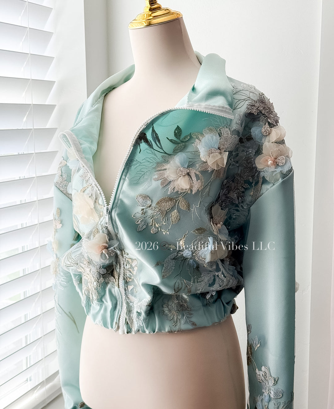 Silk Crepe & Lace Cropped Bomber Jacket