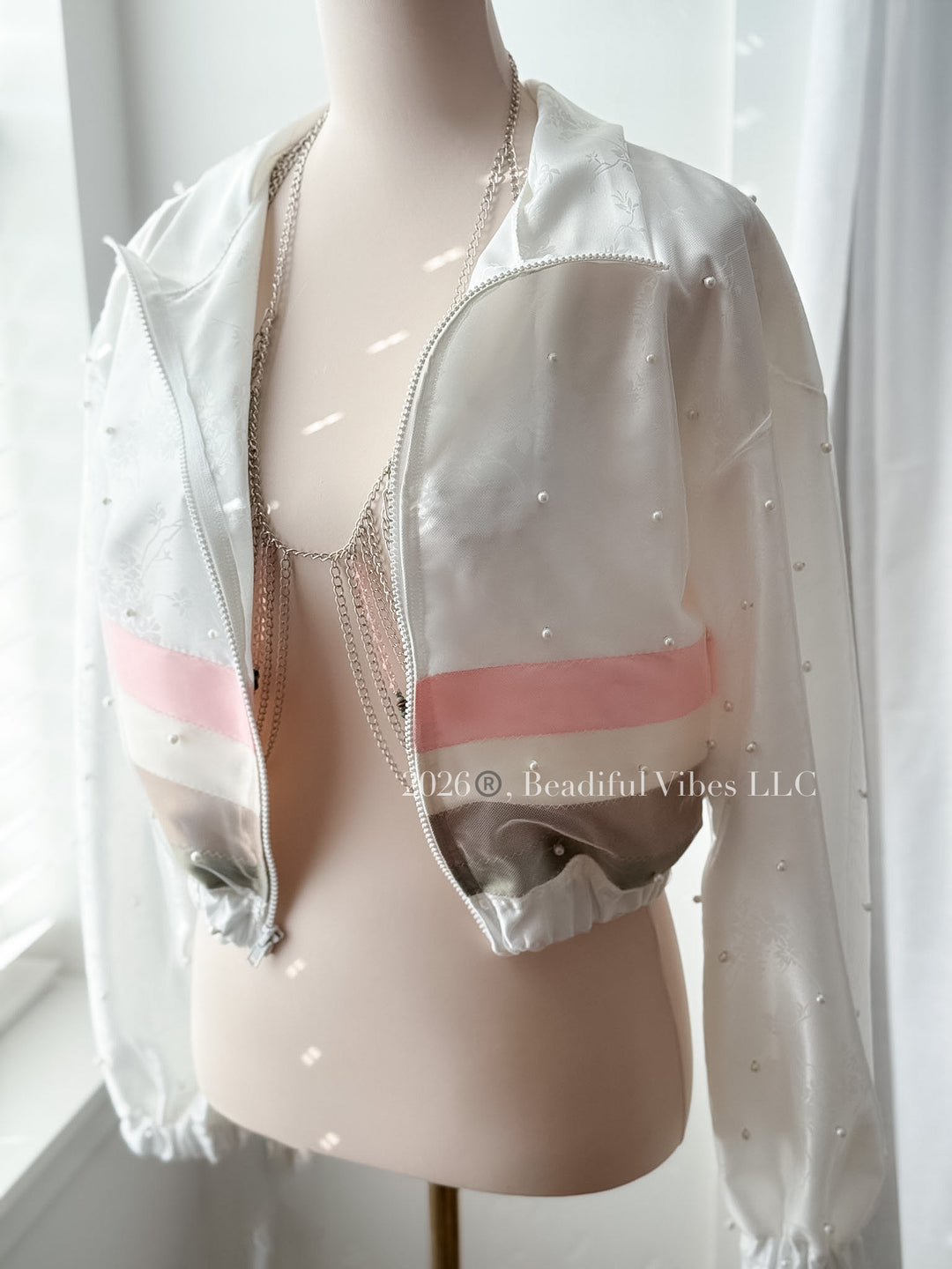 White Silk Jacquard Bomber Jacket