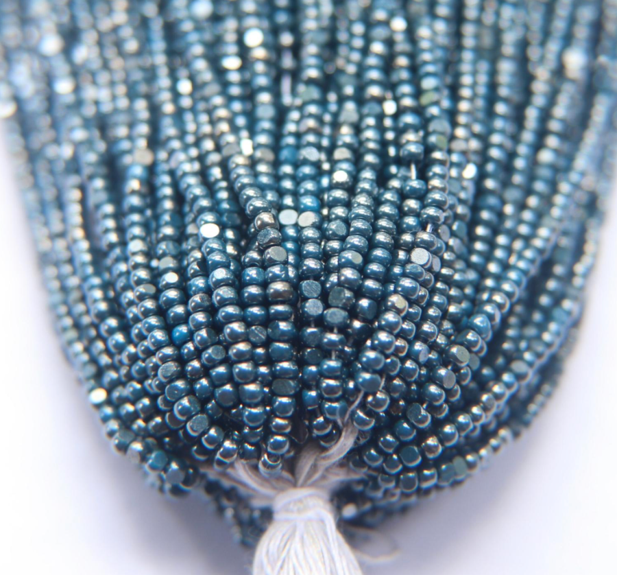 sheen Charlotte cut beads in ionized slate blue