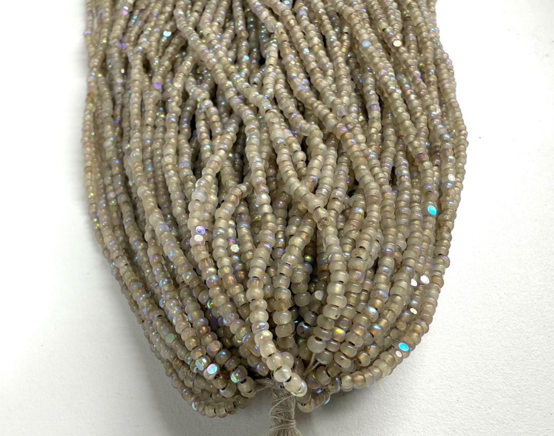 Patina White Opal Antique Gold Lined AB-SHEEN Charlotte Cut Beads